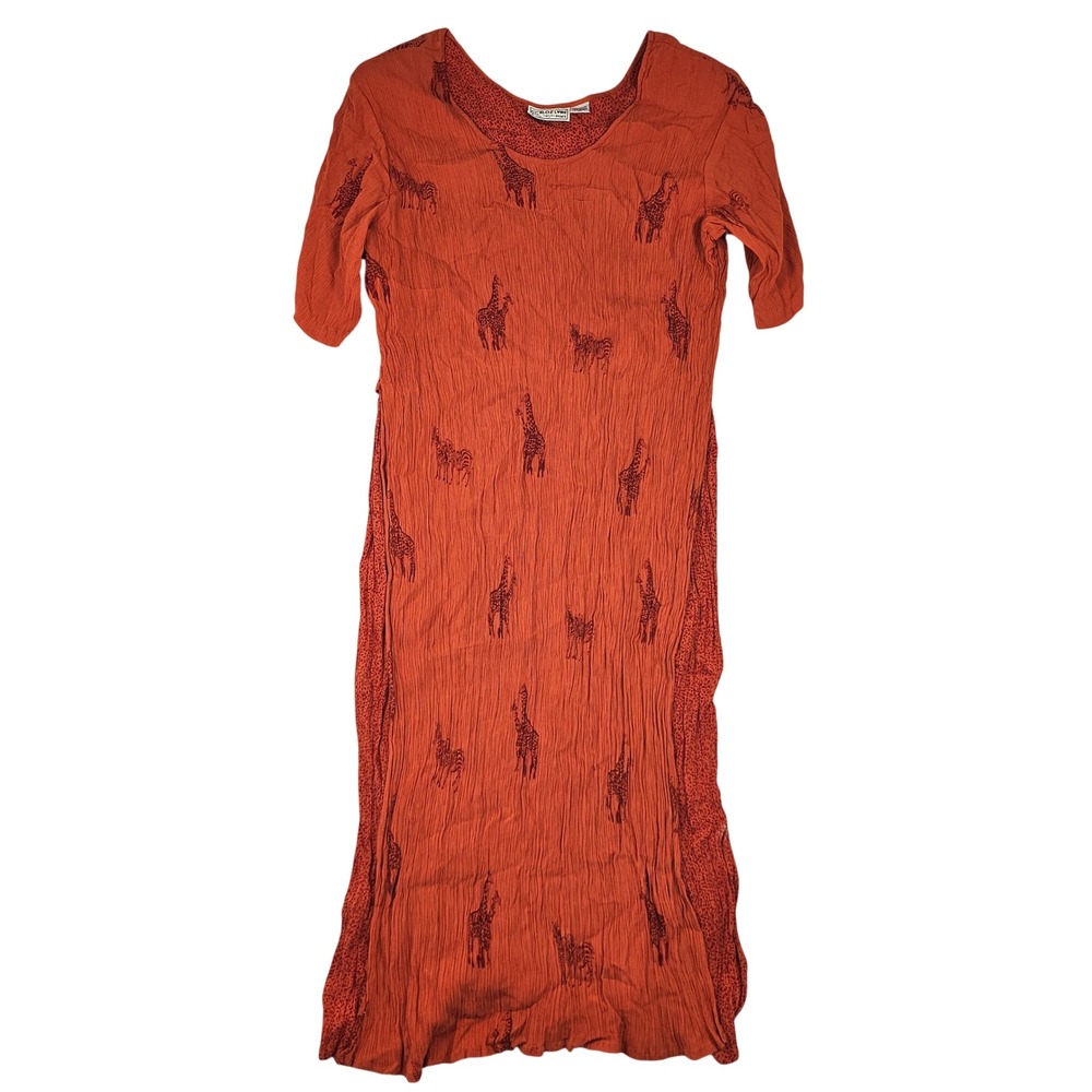 Kloz Lyne Plus Rust Orange Crinkle Rayon Giraffe Zebra Print Midi Dress 3X India